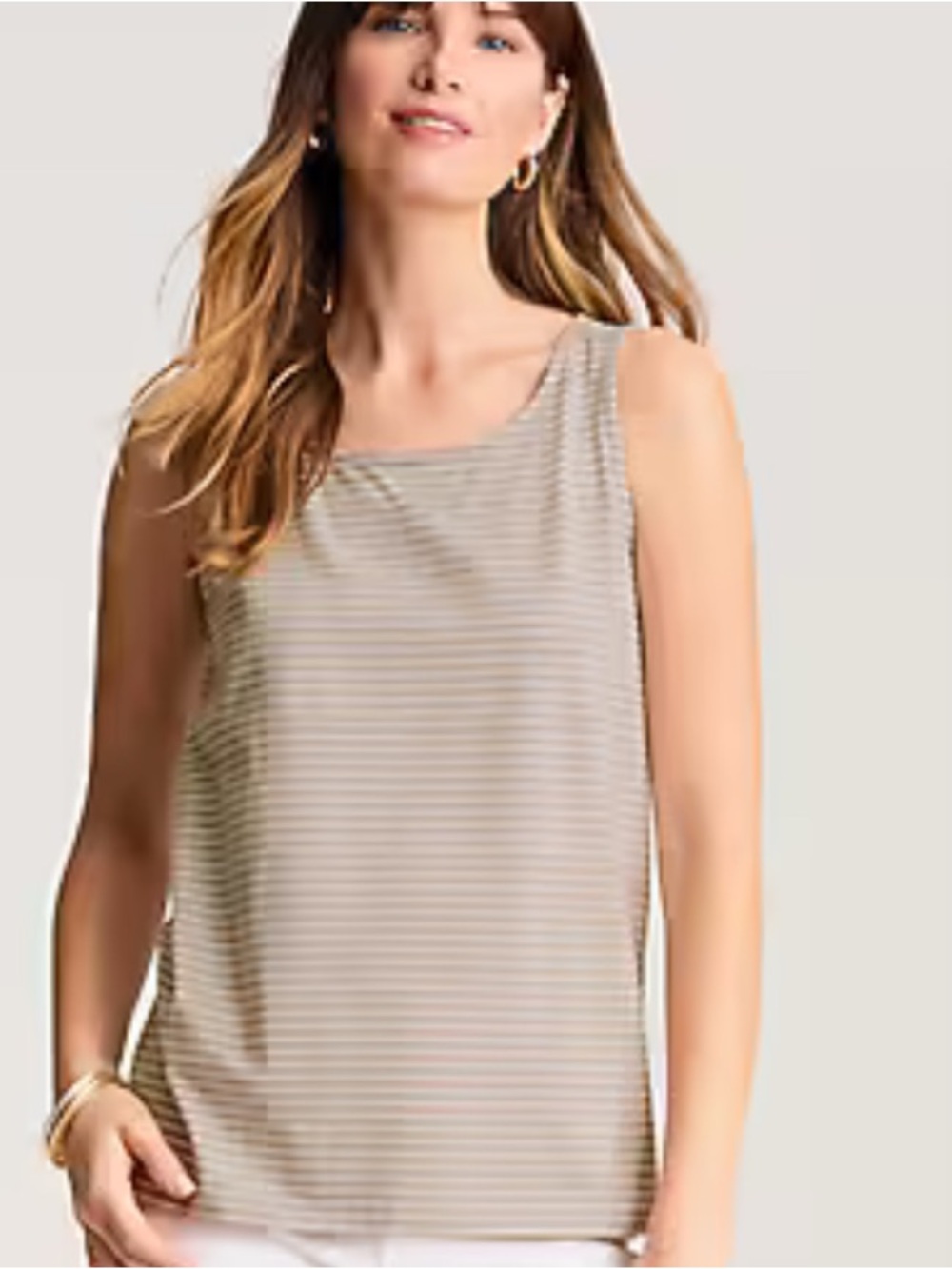 Hillard & Hanson Beige and White Striped Tank size Large